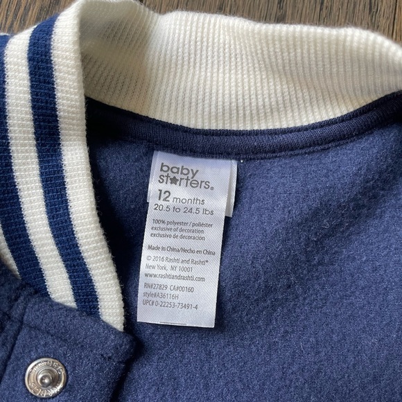 NWT Baby Starters Sock Monkey Fleece Navy Varsity Jacket | Size 12M - Picture 4 of 5